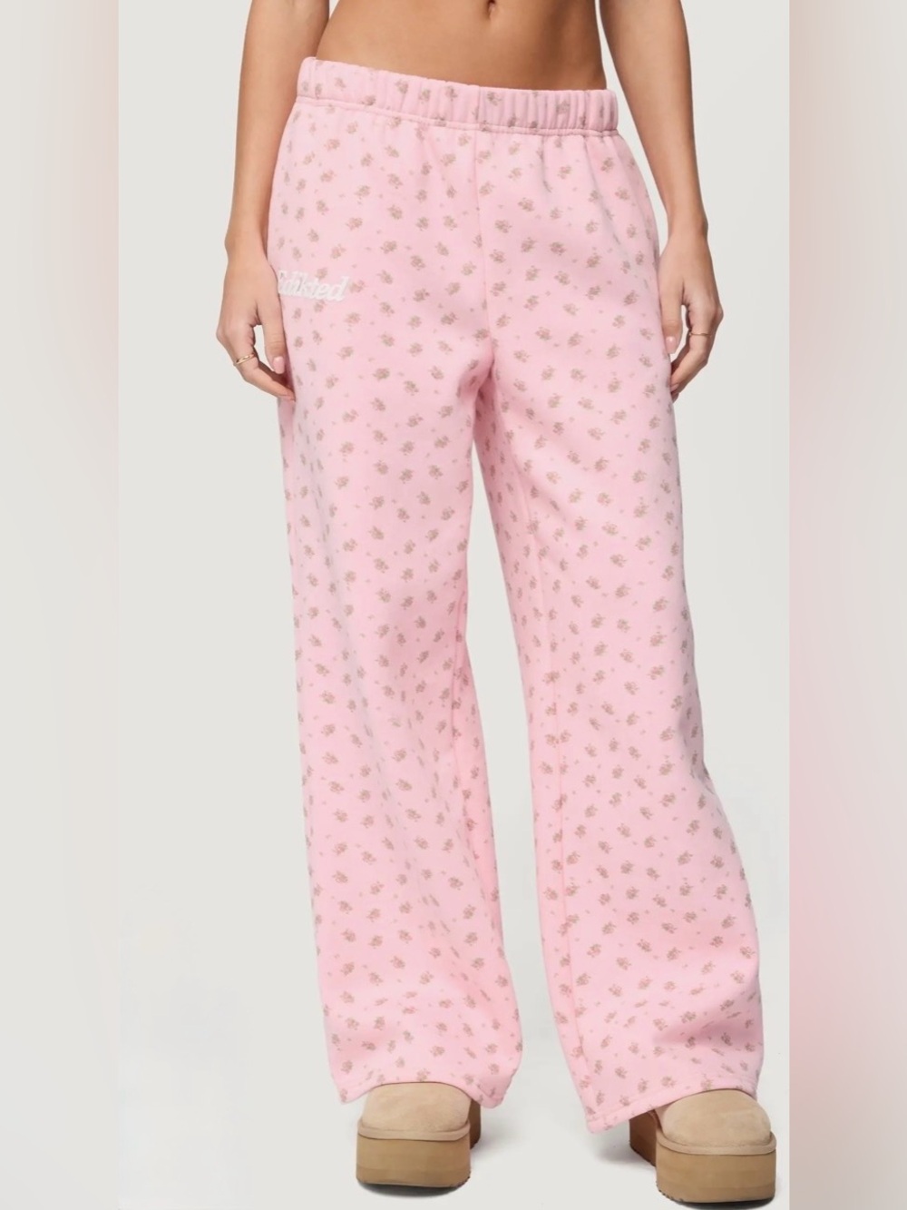 Edikted Pink Floral Wide Leg Sweatpants Size M